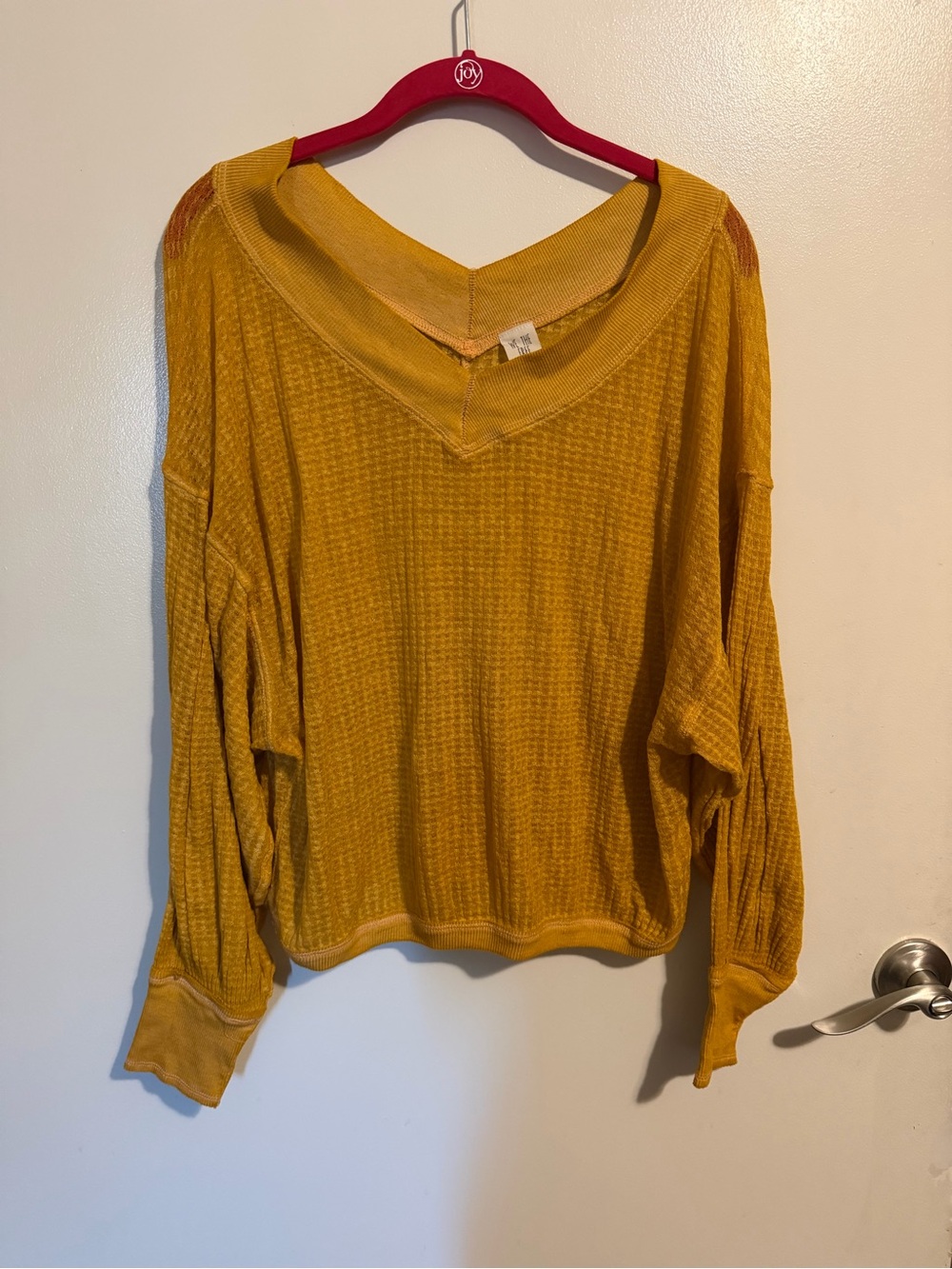 We The Free Mustard Yellow Waffle-Knit V-Neck Top
